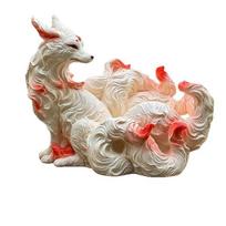 Kitsune Nine Tailed Fox Statue, Resin Feng Shui Ornament for Home Office Desk, Mystical Spirit Fox Sculpture Gift