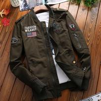 Bomber Jacket Men Fashion Casual Windbreaker Jacket Coat Men Spring and Autumn Outwear Stand Slim Embroidery M chaki