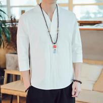 Kimono Japanese Style Men Short Half-sleeved Cotton Breathable Men Shirt T-shirt Japanese Summer Yukata Feather Knitted Cardigan Asian L 57-64KG balta
