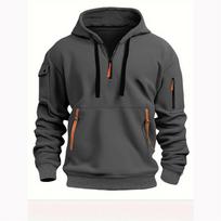Men's Half Zip Hoodie Tactical Style Kangaroo Pocket Casual Sweatshirt S tamsiai pilka spalva