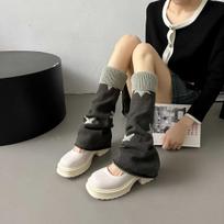 Women's Trendy Y2K Star Leg Warmers: Thigh-High Knit Slouch Socks One size 50cm pilka spalva