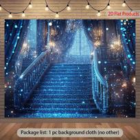 2D Blue Sparkle Ballroom Stair Backdrop, Enchanted Castle Background for Live & Decoration 47.2x31.5inch/120*80cm