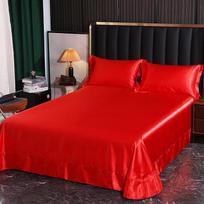 Washable Silk Fitted Sheet Set with Satin Pillowcase & Double Duvet Cover Pillowcase 48x74cm (Pair) ryškiai raudonos spalvos