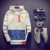 Men's Casual Patchwork Hooded Jacket Waterpoof Windbreaker Coats  Oversized Jackets L balta