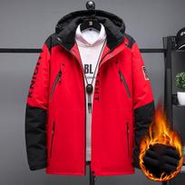 Outdoor Black Fashion Parkas Striukė su užtrauktuku žieminė stora aksominė oversize paltai, skirti vyriškiems vėjui atspariems vandeniui drabužiams XXL raudona