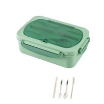 Lunch Box with Leak Proof Lid and Portable Handle Bento Box with Fork Spoon Chopsticks Set for Office School Outdoor Use 21*14*6cm žalia