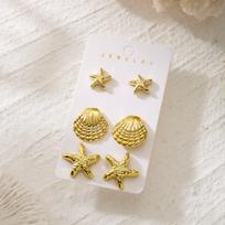 Textured CCB Starfish Shell Stud Earrings Set For Women Men Fashion Cute Ocean Beach Sea Star Earring Summer Vacation Jewelry