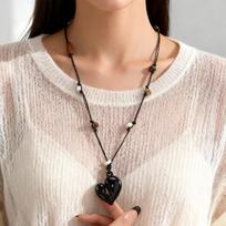Romantic Irregular Heart Pendant Necklace for Women Handmade Adjustable Black Rope Pull-out Sweater Chain Aesthetic Jewelry Gift