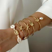 5PCS Bohemian Handmade Shell Bracelets Set for Women Luxury Starfish Shell Pendant Bracelet Summer Beach Jewelry Accessories