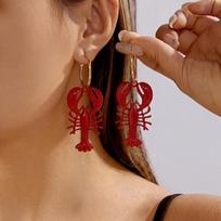 Exaggerated Red Enamel Lobster Bracelet Ring Set For Women Men Summer Boho Fashion Sea Animal Ocean Beach Vacation Jewelry Set