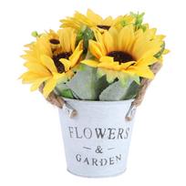 Simulated Sunflower Vintage Vase Fake Silk Decor Yellow Faux Flowers Artificial House Plants Emulated Potted Ornament 20x11cm geltona