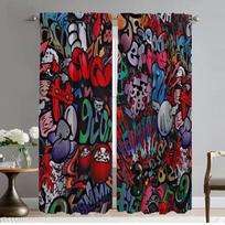 Modernūs svetainės užuolaidos 2 vnt. Hip-hop grafiti Blackout užuolaida Namų interjero užuolaidos Kameros atspalviams Pertvara Vaikas W50xH70cmx2pcs-CL