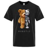 Mechanical Bear Casual Crew Neck Short Sleeve Comfort Top 100% Cotton Men's Summer Hip Hop T-Shirt Fashion Trend T-Shirt S smėlis