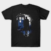 Men Black Print T-shirt The 10Th Doctor & The Tardis No-Cut Transfer Paper Print Cotton Tshirt S juoda