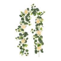 Dirbtinė eukalipto girlianda su gėlėmis Faux gėlių žalumos girlianda vestuvių stalo puošybai, vakarėlio ceremonijos fonui, arkos dekoravimui