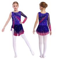 Vaikų ritinės gimnastikos apranga - Blizganti asimetriška šokio suknelė su apvalia apykakle ir kalnų krištolo dekoracijomis 5-6 Years violetinė