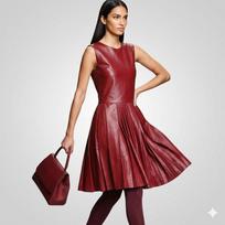 Stylish Party & Club Wear  Real Lambskin Leather Dress Trendy Women's Burgundy S bordinė