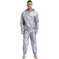Vyriškas sportinis prakaito kostiumas S-4XL su PVC gobtuvu ir ilgomis kelnėmis treniruotėms saunoje, svorio metimui, mankštai 4XL