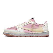 Travis Scott x Jordan Air Jordan 1 Baltas Rožinis Kabliukas, Mados Tendencija Žemi Originalūs Krepšinio Batai Unisex Rožiniai Balti DZ4137-700(Team958-7.0Low) 40.5