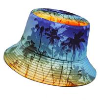 Foldable Tropical Pattern Bucket Hat Soft Floppy Hat for Fishing Hiking and Camping Beach Vacation Headwear for All Age mėlyna