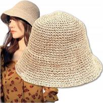 Słomkowy Kapelusz Beżowy Damski Letni Eko Bucket Hat Lato Beż Plażowy Hat