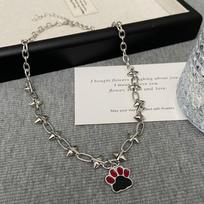 Punk Cat Paw Choker for Women Rhinestone Stud Chain Necklace Y2K Alternative Statement Layered Jewelry Gift for Teen Girls