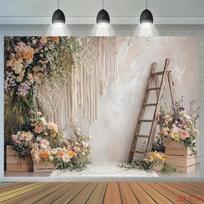 2D Boho Ladder Floral Backdrop Wedding Ceremony Photography Background 47.2x31.5inch/120*80cm