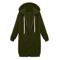 Women's Casual Zip Up Hoodies Long Tunic Sweatshirt Winter Windproof Drawstring Hooded Jacket Outerwear With Pockets L armijos žalia spalva
