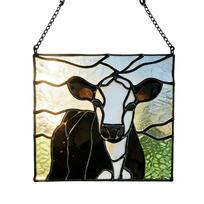 Stained Glass Cow Suncatcher Hanging Decoration Home Window Ornament Light Catcher Panel with Chain for Indoor Use