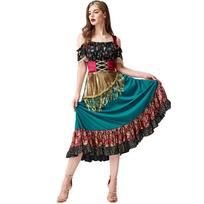 Halloween Flamenco Costume: STARDUST GYPSY Fortune Teller for Stage Performance Large žalia/raudona