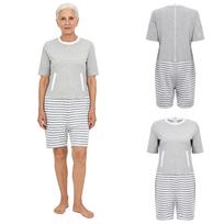 Ladies Anti-strip Adaptive Romper S-XXL Back Zipper with Crotch Opening Color Block Jumpsuit for Elderly Alzheimer Dementia Care S pilka