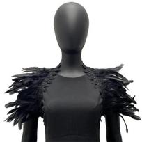 Plunksnos gūžčioja pečiais skara Pečių apvyniojimas Cape Minkštas Reguliuojamas nėrinių dekoras Gothic Cosplay Party Body Stage Stage Performance Fake Collar Šokėjos kostiumas Šalikas 80 cm juoda
