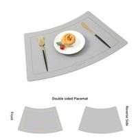 PU Leather Leather Placemat Modern Design Oil Resistant Western Placemat Chinese Style Heat-insulating Fan-shaped Placemat (Grey,30x51cm) pilka