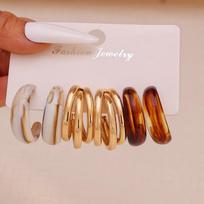 3/6 Pairs New Round Drop Pendant Earrings C-shaped Bohemian Hoop Earring Set Gold Minimalist Dangle Earring Gifts