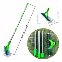 Manual Garden Lawn Thatch Rake, Durable Metal Tines Dead Grass Remover, Soil Loosener Cultivator Soil Rake For Yard Gardening Care 1.3M žalia