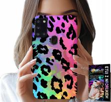 Etui Do Samsung Galaxy A21S - Kolorowa Tęczowa Panterka Plecki Szkło