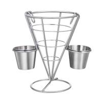 French Fries Holder Basket with Dipper Snacks Fry Stand for Sauce Appetizers Stainless Steel B