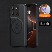 Belaidžio įkrovimo magnetinis dėklas, skirtas Motorola Moto G05 G15 G75 G85 5G E15, apsauginis dangtelis, PU odos kietas galinis dangtelis Coque Motorola Moto E15 juoda