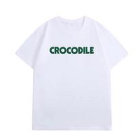Tas pats CROCODILE trumpomis rankovėmis baltas aligatoriaus raidės poros marškinėliai 25 vasariniai medvilniniai drabužiai grafiniai marškinėliai vienas gabalas M