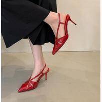 New Style Designer Hollow Out Thin High Heels Pointed Toe Women Pumps Sandals Sexy Slingbacks Wedding Banquet Prom Shoes 35 raudona