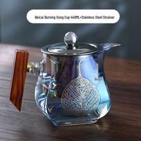 Iridescent Shell-Glazed Tea Pitcher with Wood Handle