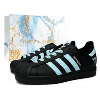 Adidas Originals Superstar 2 Blue Bowknot Abrasion Resistant Low top Skateboard Shoes Unisex Black Blue JH9977(Team865-SBOX) 36⅔