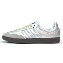Adidas Originals SAMBA OG Slip Resistant Abrasion Resistant Low top Skateboard Shoes Unisex Silver White B75806(Team1188-) 37⅓