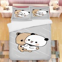 Mielas Bubu Dudu Animacinis Lokys Panda Antklodės Užvalkalas Kawaii Lovos Patalynės Komplektai Minkštas Antklodės Užvalkalas Ir Pagalvės Užvalkalai Vienvietis/Dvigulis/Karalienės Dydis/Karališkas Berniukams 135x200cm