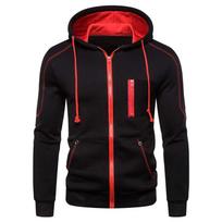 Mens Zip Up Hoody Plain Hoodie Zipper Sports Jumper Hooded Coat Warm Jacket KTB M juoda