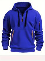 Men's Multi-Pocket Zip Hoodie Sweatshirt for Autumn/Winter – European Size XXL mėlyna