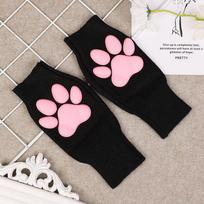 3D Cat Paw Silicone Pad Fingerless Knit Gloves - Cute & Plush One Size juoda