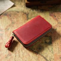 Crazy Horse Leather Car Key Holder with Zipper and Hook - Portable, Anti-Lost, Top Layer Cowhide.