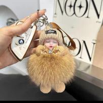Plush Fox Fur Sleeping Doll Keychain - Cute Hanging Ornament and Couple Gift chaki