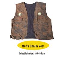 Halloween Cowboy Denim Costume Set for Adults - Western Theme Outfit with Vest One Size
